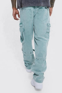 ใหม่ล่าสุดกางเกงยีนส์ผ้าลูกฟูกสำหรับผู้ชายสีซักแบบกรดตัดเย็บแบบตรงแนวสตรีทกระเป๋าทรงหลวมมีสายรัดให้บริการ - Product Image 4