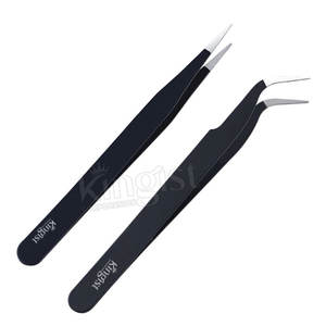 Pince à cils inclinée en acier inoxydable noir de logo personnalisé professionnel numéro de modèle applicateur extension de cils pour un usage personnel - Product Image 5