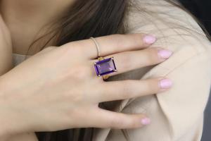 แหวนฮิปปี้แนวโบฮีเมียนสีเงินสเตอร์ลิง925สำหรับผู้หญิงแหวนหินอเมทิสต์สีม่วงธรรมชาติ - Product Image 2