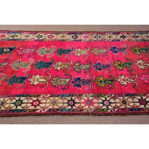Vintage Turkish Rug 4.2x7 ft, <b>Red</b> Area Striped <b>Wool</b> Rug - Product Image 4