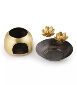 Quemador de aceite de vela de candelita de Metal con acabado antiguo dorado, cera perfumada geométrica, calentadores para derretir, difusor de aceite de fragancia - Product Image 5