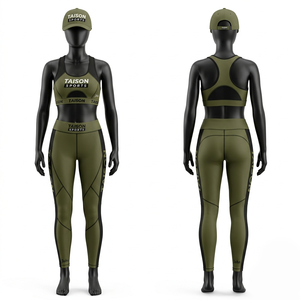 ชุดเลกกิ้งและบราผ้าโพลีเอสเตอร์ผสมสแปนเด็กซ์ พรีเมียม 230 GSM สีม่วงดำ ดีไซน์แผงสี ระบายอากาศได้ดี ยืดหยุ่น รับสกรีนโลโก้ตามแบบ - Product Image 2