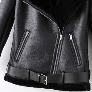 Veste en simili cuir doux pour femme, fermeture éclair, manteau basique, col rabattu, veste de moto avec ceinture, pardessus, service OEM - Product Image 6