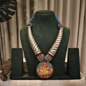Tribal Tales Hand-Painted Pendant Necklace with Bezel Setting Inlay Technology - Product Image 1