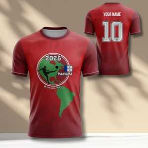 Maglia da Tifoso Unisex per i Mondiali di Calcio 2026 in Panama, Design con Bandiera Rossa, Bianca e Blu, T-Shirt da Calcio per il Giorno della Partita - Product Image 1