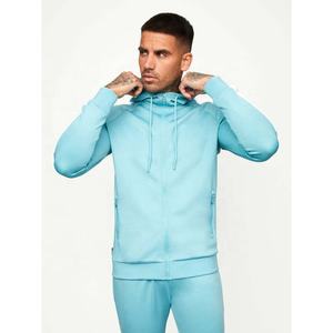 Personnalisable vente en gros de survêtements d'entraînement de gymnastique pour hommes ensemble de survêtements de jogging à capuche zippé coupe ajustée logo personnalisable gris - Product Image 3
