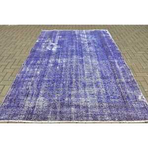 Alfombra Vintage, Alfombra Turca Grande de 6.46x9.2 pies, Alfombra de Lana con Diseño Floral Azul y Blanco - Product Image 1