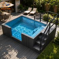 Piscine de plongée jacuzzi de luxe de petite taille en verre, fibre de verre, bois WPC, piscine extérieure pour enfants, piscine hors sol