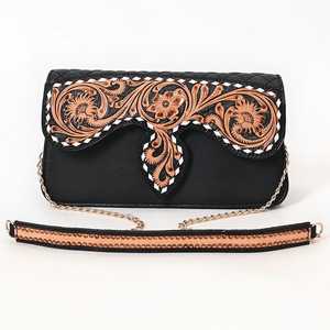 Chain Western <b>Sling</b> <b>Bag</b> Tassel Zipper Eco-Friendly Cowhide Leather Crossbody Purse Floral Hand Tooling Bohemian Style <b>Women</b> - Product Image 2