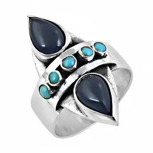 Bague Bohème pour Femme en Laiton Plaqué Bronze Antique avec Pierre Poire Turquoise, Design Géométrique, Bijou Cadeau pour Usage Quotidien - Product Image 3