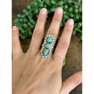 Southwest Handmade Kingman Turquoise <b>Sterling</b> <b>Silver</b> <b>Adjustable</b> <b>Ring</b> Natural Stone Jewelry - Product Image 2