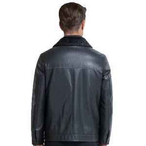 เสื้อโค้ทหนังแท้สีดำ/เขียวสำหรับผู้ชาย สไตล์ไฮสตรีท กันน้ำ กันลม เหมาะสำหรับฤดูหนาว ปกพับได้ แบบสั่งตัด - Product Image 2