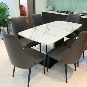 Modern Rectangular <b>Dining</b> <b>Table</b> 160x80cm Marble Top and Iron Legs 6-Seater Set for Home <b>Bar</b> or Office Assembled BA68096 - Product Image 2