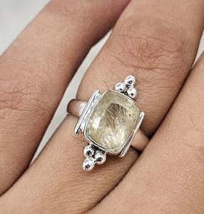Anillo hecho a mano de Plata de Ley 925, ajuste de bisel de plata rutilo dorado Natural, estilo romántico para bodas y fiestas - Product Image 2