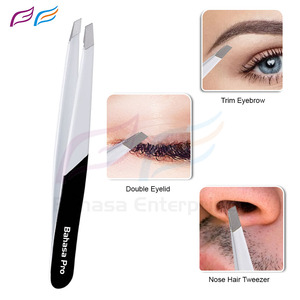 Pince à épiler en acier inoxydable noir et blanc, emballage personnalisé, pointe inclinée de précision, pince à épiler de beauté avec étiquette privée - Product Image 2