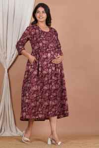 Hand Block Printed Postpartum Maternity <b>Dress</b> With Breastfeeding Access Pregnancy Outfit For <b>Nursing</b> Cotton <b>Dress</b> Wholesaler - Product Image 3