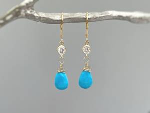 Gorgeous Gemstone Turquoise and Cz Diamond <b>Dangle</b> <b>Earrings</b> for Women Fashion Bold Statement Jewelry Wholesale Drop <b>Earrings</b> - Product Image 3