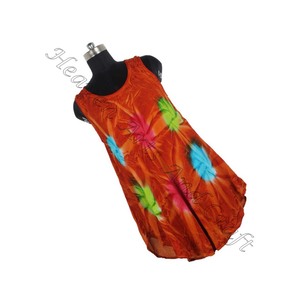 Rayonne sans manches cravate et teinture Western porter robe femmes vêtements cravate teinture longue Maxi fait à la main robe avec sans manches cravate teinture col rond - Product Image 5