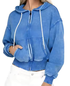 Sudadera con capucha lavada con ácido desteñida a la moda en blanco para mujer de alta calidad OEM logotipo personalizado cordón francés Terry sudaderas con capucha desgastadas para mujer - Product Image 1