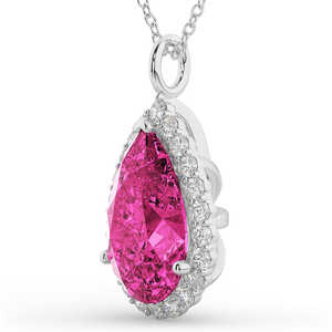 Collier pendentif en or blanc 14 carats avec tourmaline rose halo et diamants, 7,19 carats, forme poire, bijoux fins - Product Image 3