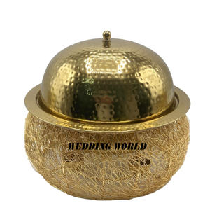 Metal Gold Finished Hotpot Customized Design Luxury Food Warmer Round Shape Luxury New Metal <b>Casserole</b> - Product Image 1