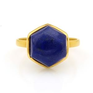 Anillo de Bisel con Gema Hexagonal de Lapislázuli Natural de 12 mm Hecho a Mano, Plata de Ley 925, Oro Rosa de 18K, Joyería Fina Vintage - Product Image 3