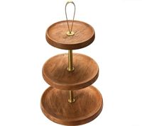 Support de service rond pour gâteaux en bois blanchi, écologique, de qualité alimentaire, présentoir de table pour desserts, piédestal, décoration intérieure, sac OPP