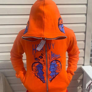 <b>hoodies</b> <b>Men</b> <b>Orange</b> Full Zip Graphic Hoodie Heavy Is Heart Printed Streetwear Hooded Sweatshirt Custom Unique High Quality - Product Image 1