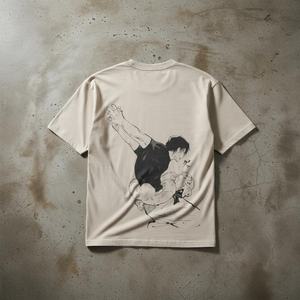 เสื้อยืดผู้ชายแฟชั่นสไตล์สตรีทสุดฮิต ลายพิมพ์วินเทจย้อนยุค ทรงโอเวอร์ไซส์ ผ้าคอตตอนฟอกสี ทรงหลวมไหล่ตก - Product Image 1