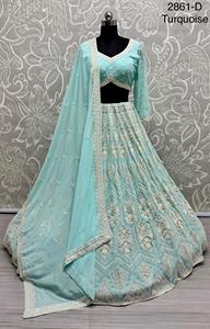 Diseñador exclusivo clásico impreso seda tafetán A-Line Lehenga Choli completo acampanado hasta el suelo blusa lista para usar vestido de novia - Product Image 3