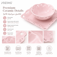 Ensemble de Plats à Dessert en Céramique Rose avec Dentelle Cœur Romantique, Plateau à Thé et Bols en Porcelaine Élégants, Vente en Gros, Stock Prêt, Vendu par Carton
