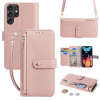 Étui de téléphone en cuir PU de luxe pliable avec fentes pour cartes, ceinture et cordon, portefeuille pour S24 S25 Ultra