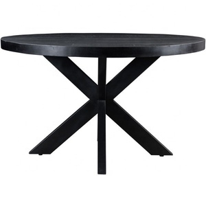 Table à manger en bois de manguier massif, faite à la main |   Meubles de salle à manger industriels modernes |   Table en bois noir avec base en métal en forme de croix - Product Image 4