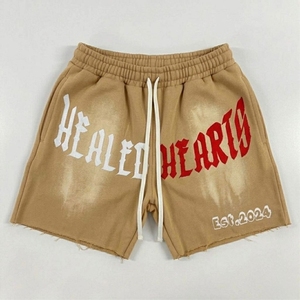Shorts Homme Personnalisés avec Strass, Style Streetwear Lourd, Effet Délavé Vintage, Short de Course à Cordon de Serrage pour Homme - Product Image 1