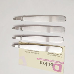 Pince à épiler de beauté capillaire de marque privée pince à épiler à sourcils droite et inclinée en acier inoxydable Logo personnalisé pince à sourcils argentée ordinaire - Product Image 5