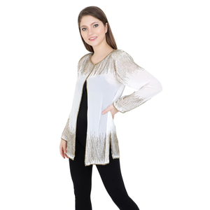 Vestido de estilo abrigo de cóctel con cuentas de clase alta para vacaciones Ropa de mujer Chaqueta corta Ropa de fiesta de noche Vestido abierto frontal Slip - Product Image 1