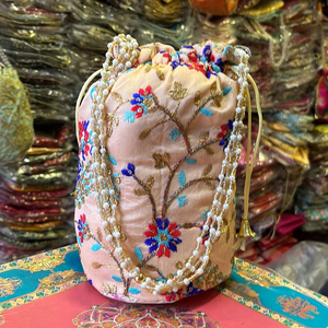 <b>Indian</b> New Arrival 2024 Handmade Embroidery Ethnic Wedding Gift Party <b>Bags</b> Wrist Handbag Coin Potli <b>Bag</b> Return Gift <b>Bag</b> - Product Image 1