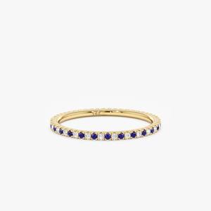 Bague d'éternité complète en or massif 14 carats avec diamant naturel et saphir pour femme, bague de fiançailles de mariage - Product Image 2