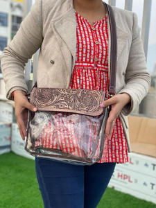 Nuevos bolsos de estadio transparentes de cuero labrado pintados a mano con estilo occidental, bolsos cruzados transparentes de concierto de cuero labrado genuino únicos - Product Image 2