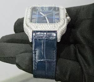 Montre de luxe pour homme en acier inoxydable, cadran bleu, diamants en moissanite glacés, boîtier carré, mouvement mécanique Miyota, bracelet en caoutchouc, style hip-hop élégant - Product Image 3
