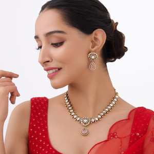Kundan <b>Necklace</b> 164032 with Pear Cut Diamond for Wedding Occasions - Product Image 1