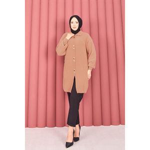 Cardigan en laine d'angora boutonné doré avec imprimé, décontracté, hiver, automne, printemps, hijab, couleur camel - Product Image 4