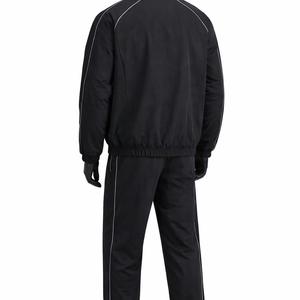 Men’s Black Training Tracksuit Set <b>Zip</b> <b>Up</b> <b>Jacket</b> & Pants Contrast Piping Nylon Tracksuit Uniform Custom Logo OEM Wholesale - Product Image 6