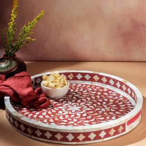 Plateau de service fait main motif moderne avec incrustation de nacre incrustation de vadrouille en os en bois pour meubles de cuisine et de maison-Inde importée - Product Image 3
