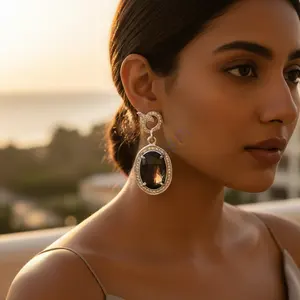 Women's 925 Silver Oval Sapphire Drop <b>Earrings</b> Gold Plated Water Drop Shape Featuring Pear and Diamond for Wedding or Gift - Product Image 2