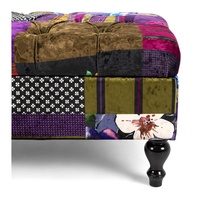Meubles de luxe Vintage Collection Multicolore Patchwork Tissu Touffeté Bouton Pouf Pouf Ottoman Banc avec Pied en Bois