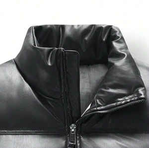 Gilet matelassé vintage pour homme en cuir véritable, respirant, vêtement d'extérieur d'automne, col montant, fermeture à boutons recouverts - Product Image 3