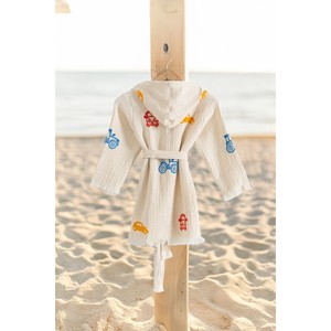 Peignoir pour enfants Varol 100% biologique, écologique, fait main, design basque, motif dessin animé 'Traffic', lavage à la main - Product Image 5