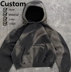 Personnalisé Rétro Gris Surdimensionné Hommes 100% Coton Poids Lourd Hommes Soleil Délavé 400Gsm Blanc Lavage À L'acide Vintage Pull À Capuche - Product Image 1