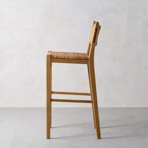 Tabouret De Bar En Bois De Teck Avec Rotin - Product Image 3